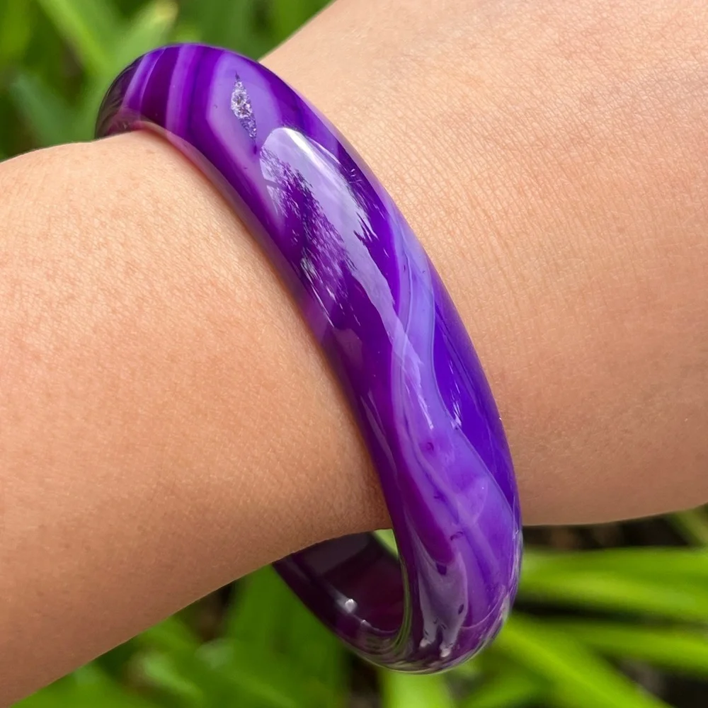 67mm Inner Diameter Druzy Purple Banded‎ Agate Bangle 0095